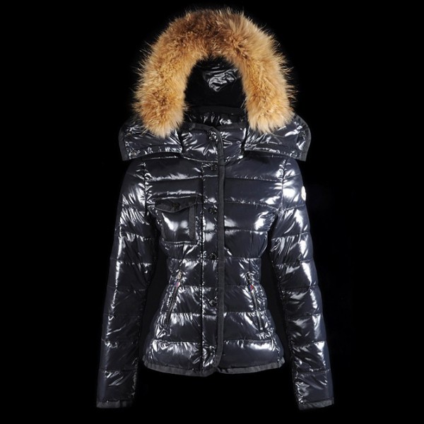 Moncler corto nero Slash E Pelliccia protezione calda Cappotti uscita